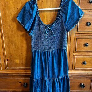 GAP Flutter Sleeve Smocked Denim Mini Dress, Large Tall, EUC